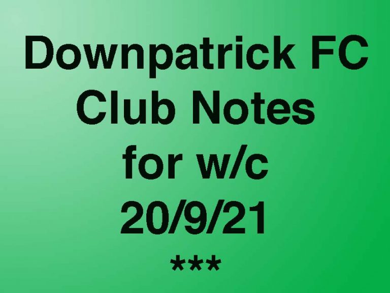 Downpatrick FC Club Notes For 20th September 2021