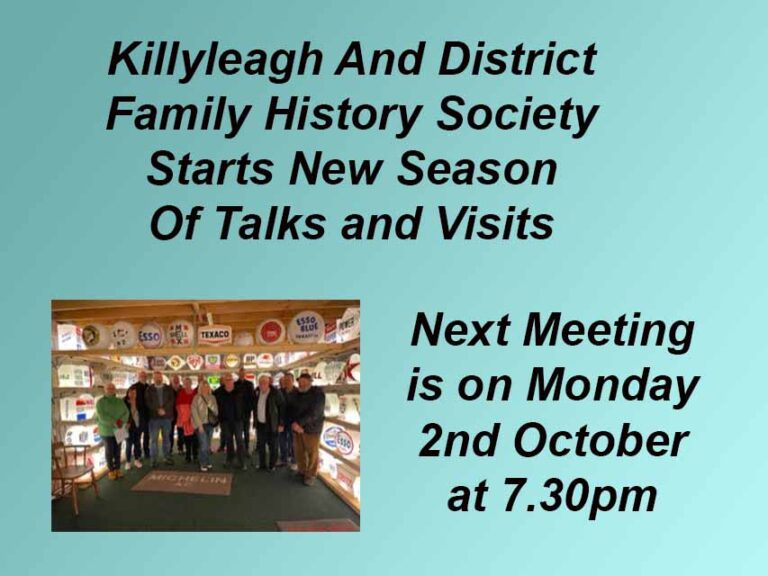 Killyleagh And District Family History Society Meets Killyleagh And District Family History Society Meets