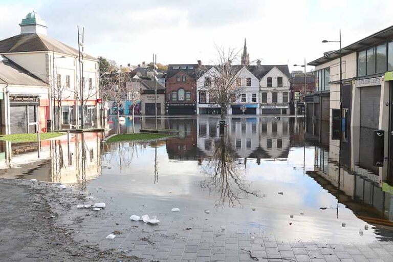 The flooded centre of Downpatrick last November 2023.
