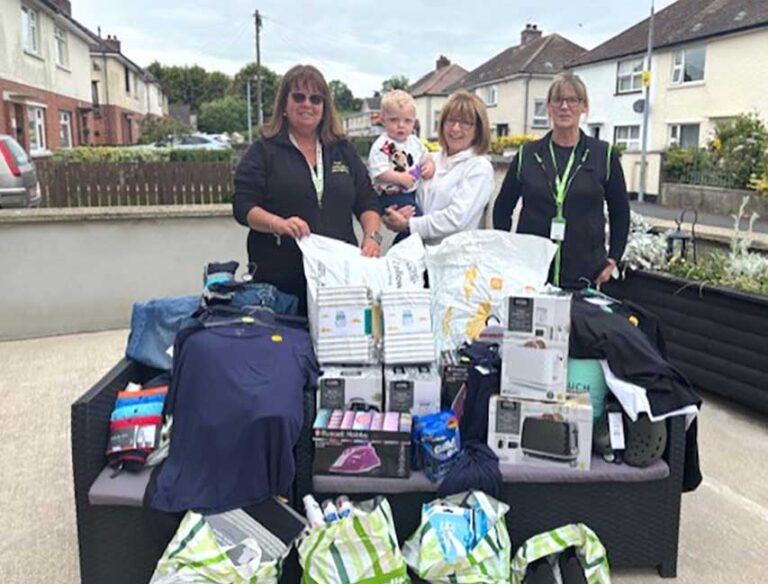 (l-r) Linda Owens, ASDA Downpatrick community champion pictured with Maggie McAllister from Drumaness ASDA colleague Sharon Thompson with aid items for the five families affected by the fire in Drumaness on Wednesday 21st May 2025. Asda Downpatrick has thrown its support behind families hit by last week’s devastating fire in Drumaness. The blaze, which broke out on May 21, affected five homes in total, with two left uninhabitable. Within 48 hours, the Asda Downpatrick team were on site in Drumaness with £600 worth of items, funded through an emergency grant from the Asda Foundation, to support families in need.